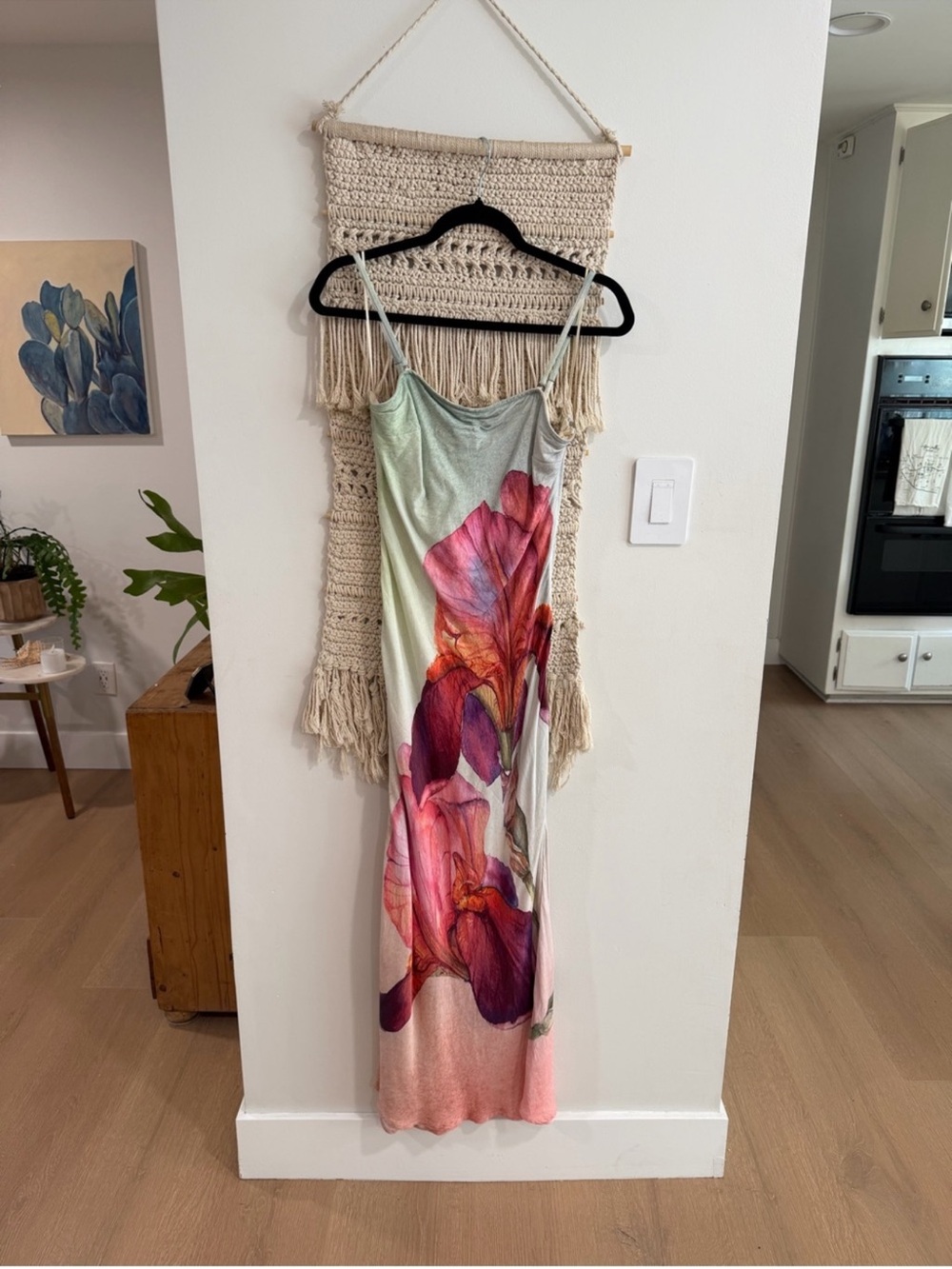 Anthropologie Strapless Dress in Light Green with Pink Floral Print - Picture 3 of 6
